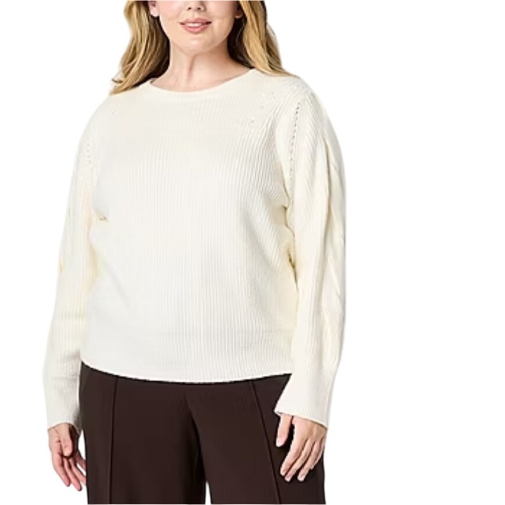 Liz Claiborne Cream Ribbed Knit Sweater‎ Long Sleeve Pullover Soft XXL NWT $54